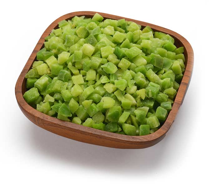 bowl of diced green peppers